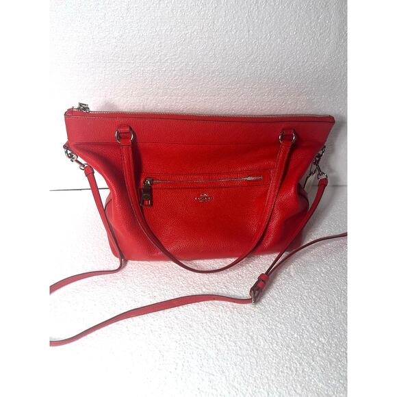 Coach Tyler Tote Pebble Leather in Cherry Red (F54687) Shoulders Handle - Picture 2 of 12